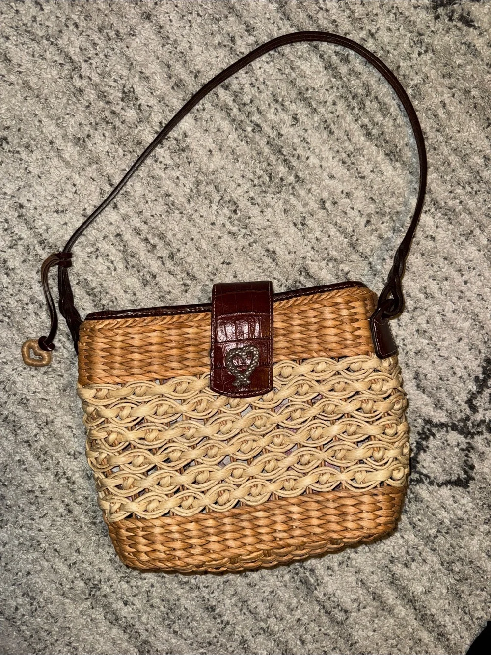 Brighton Woven Straw Shoulder Bag with Brown Leather Trim